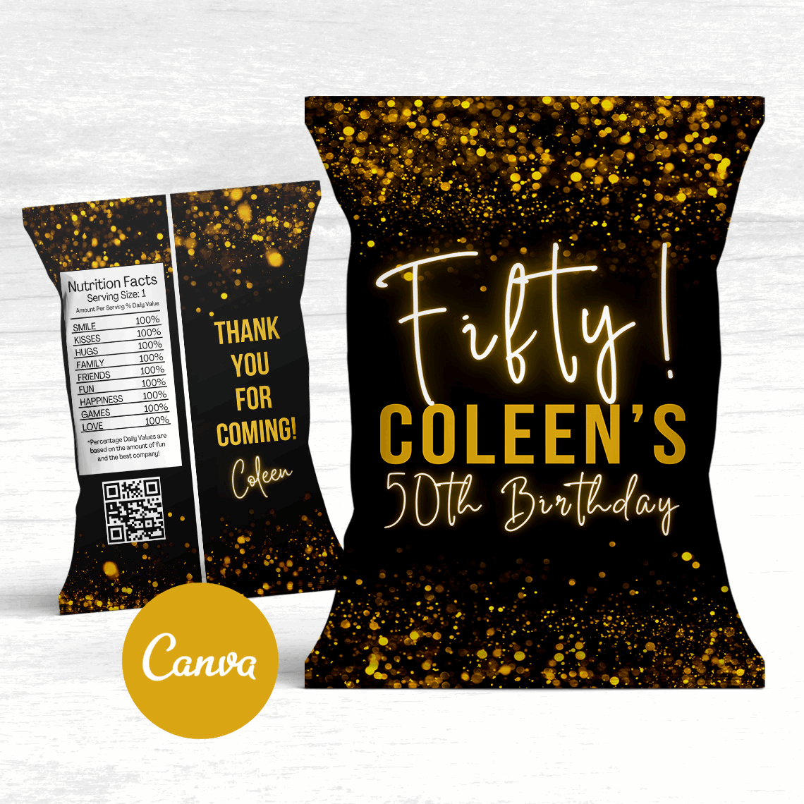 Black and Gold Glitter Chip Bag