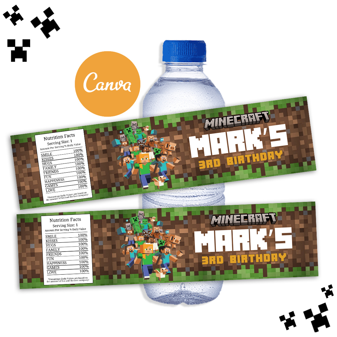 Minecraft Water Bottle Label