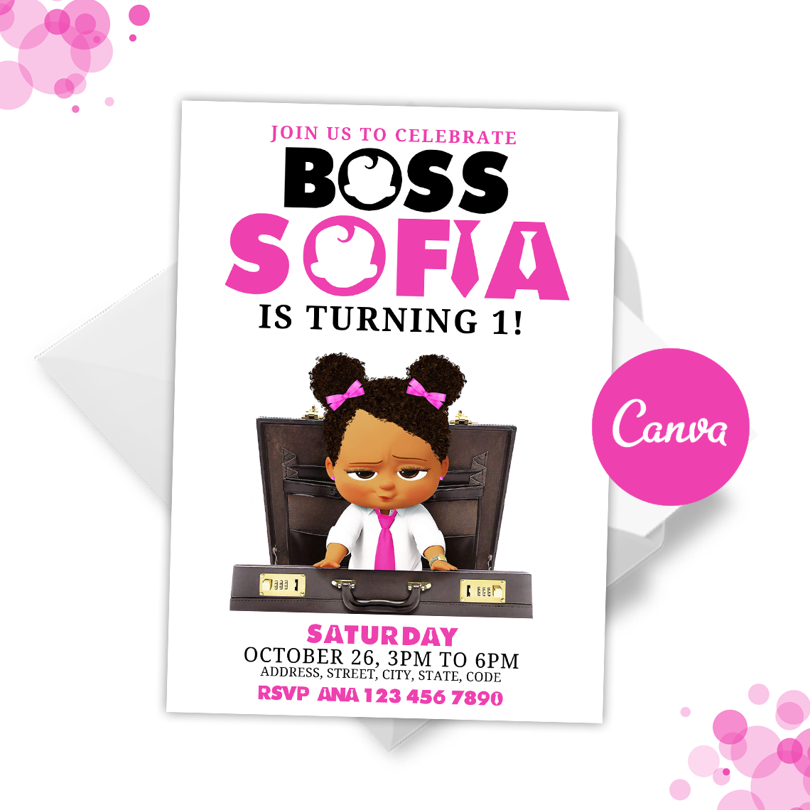 Pink Boss Baby Invitation