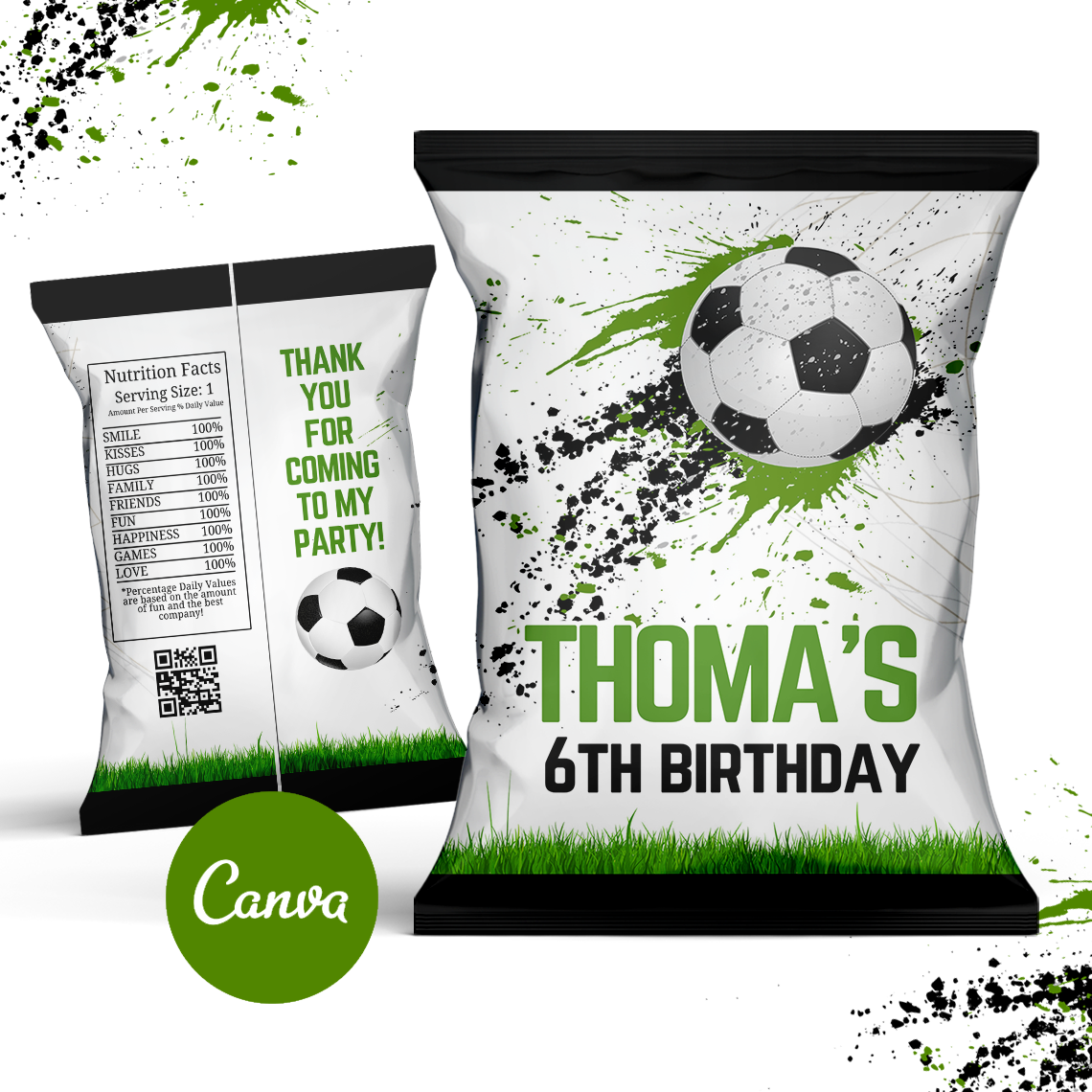Editable Soccer Chip Bag Template Printable for Birthday Parties