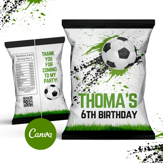 Editable Soccer Chip Bag Template Printable for Birthday Parties